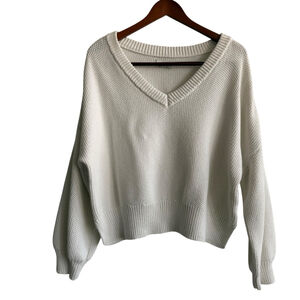 Lucky Brand Cream Knit‎ Sweater L Minimalist Cozycore Light Academia Oversized